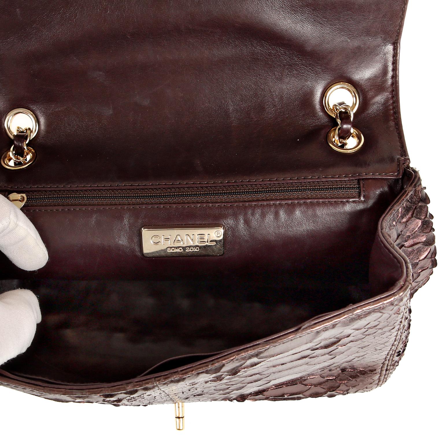 Chanel Metallic Plum Python Classic Flap Bag 5