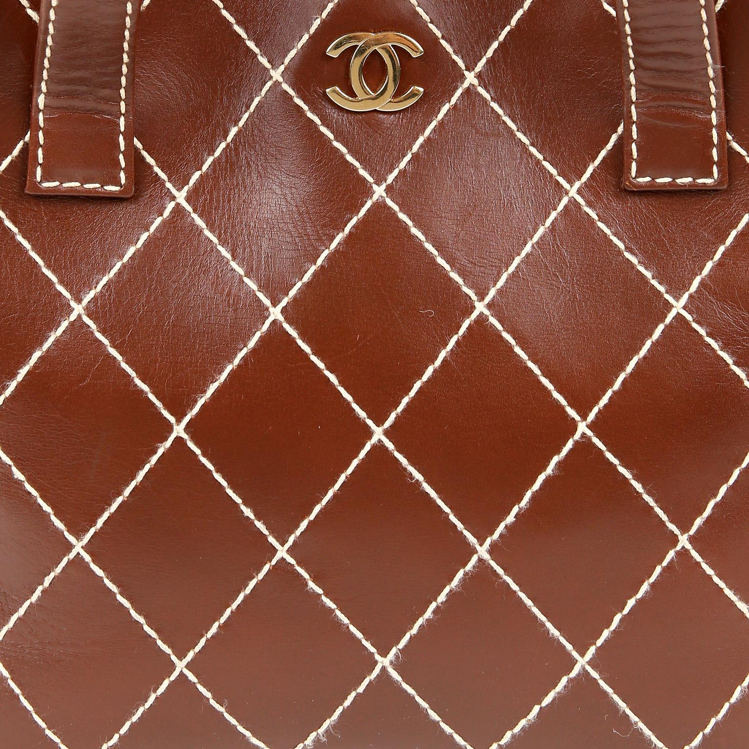 Chanel Brown Topstitched Day Bag 2