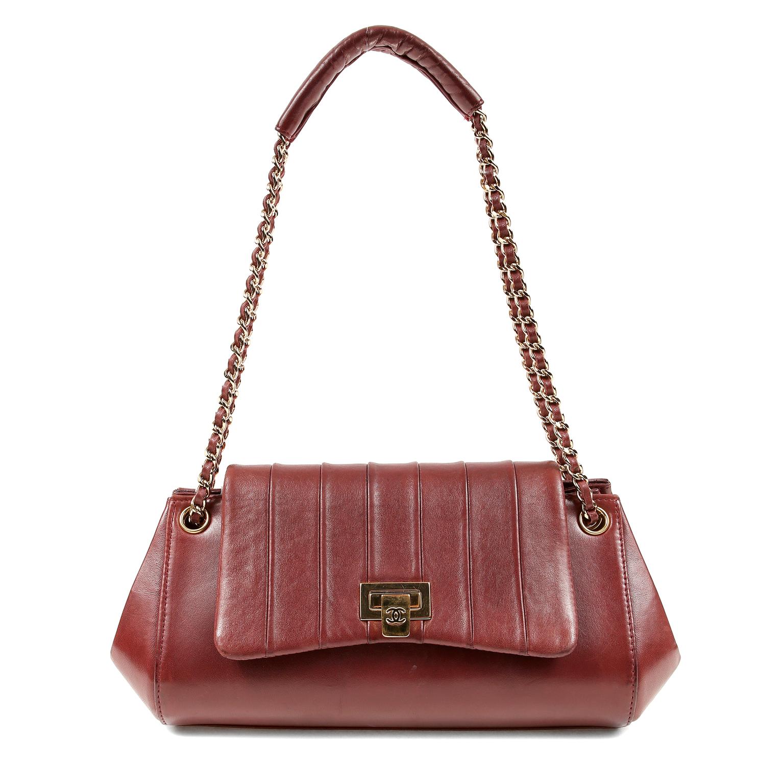 Brown Chanel Burgundy Leather Accordion Flap Bag