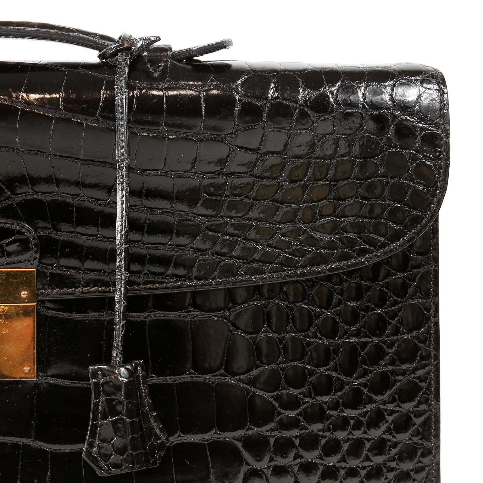 Hermes Black Porosus Crocodile Briefcase 4