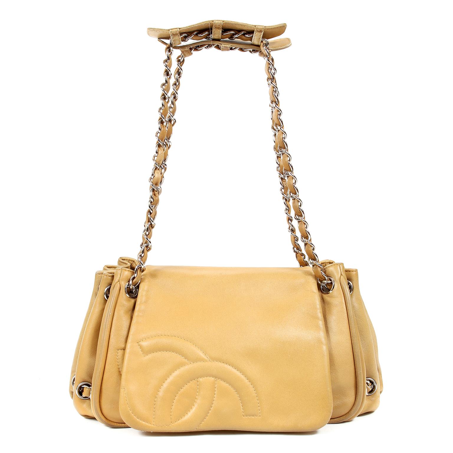 Women's Chanel Beige Leather Accordion Flap Bag