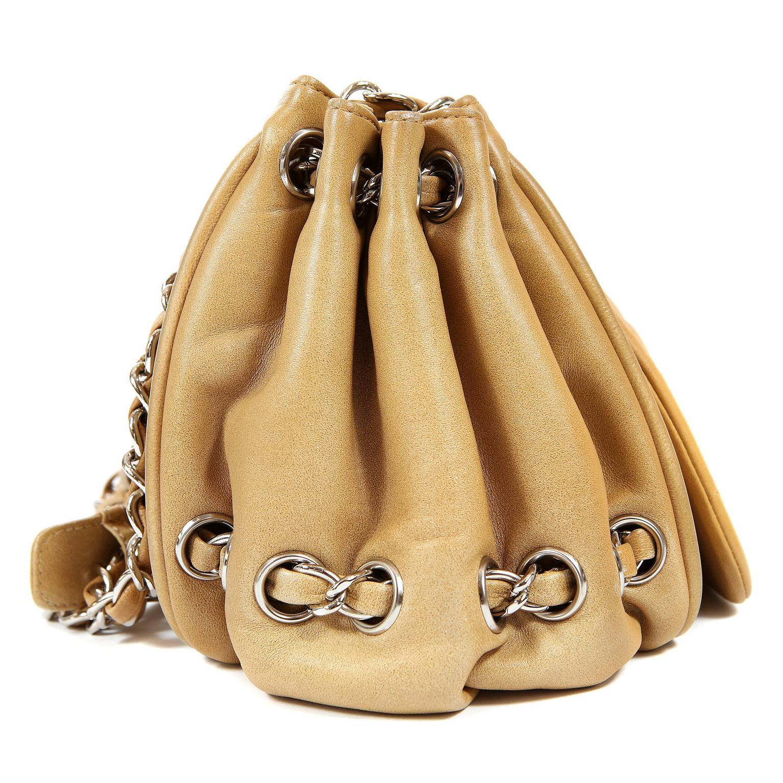 Chanel Beige Leather Accordion Flap Bag 4