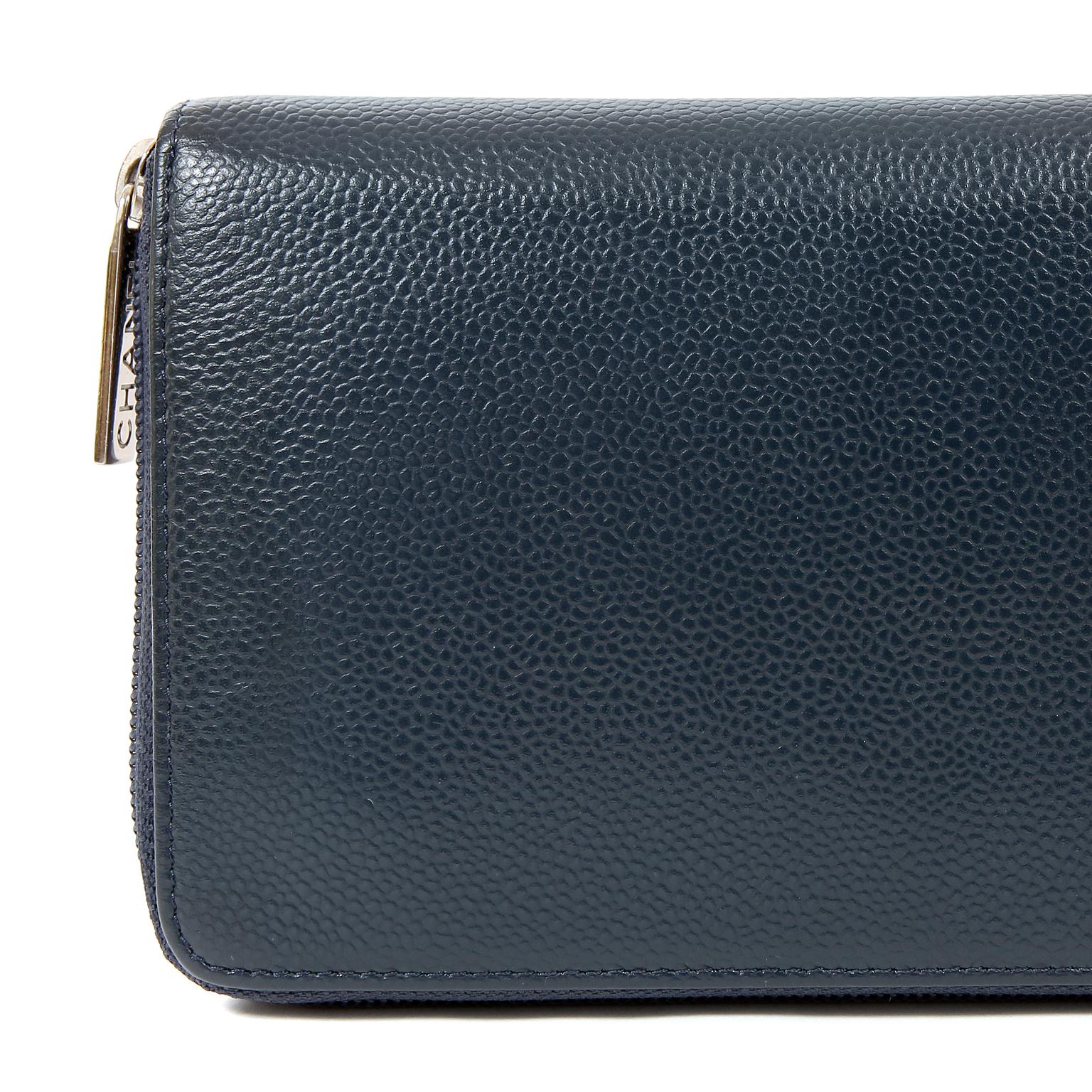 Women's Chanel Navy Caviar Leather XL Zip Wallet