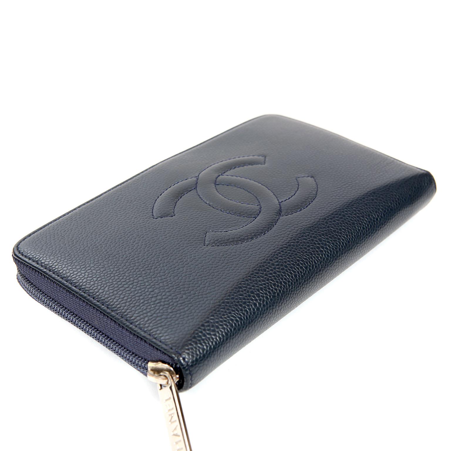 Chanel Navy Caviar Leather XL Zip Wallet 1
