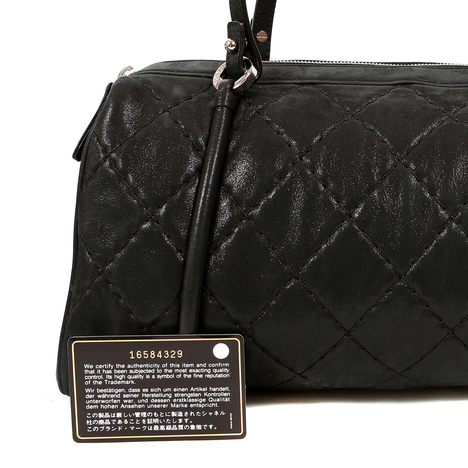 Women's Chanel Black Glazed Lambskin Bowler