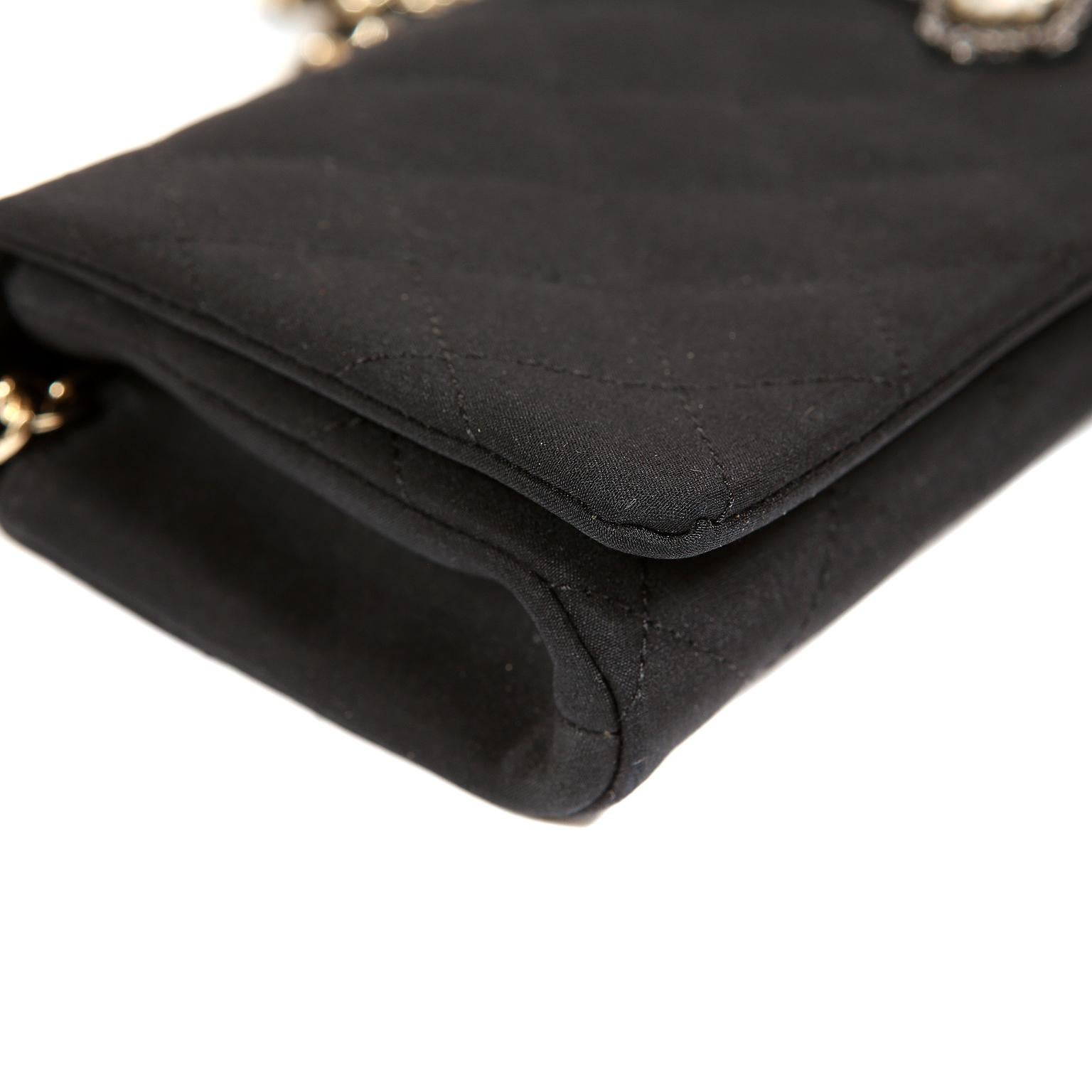 Women's Chanel Black Fabric Crystal Embellished Evening Bag
