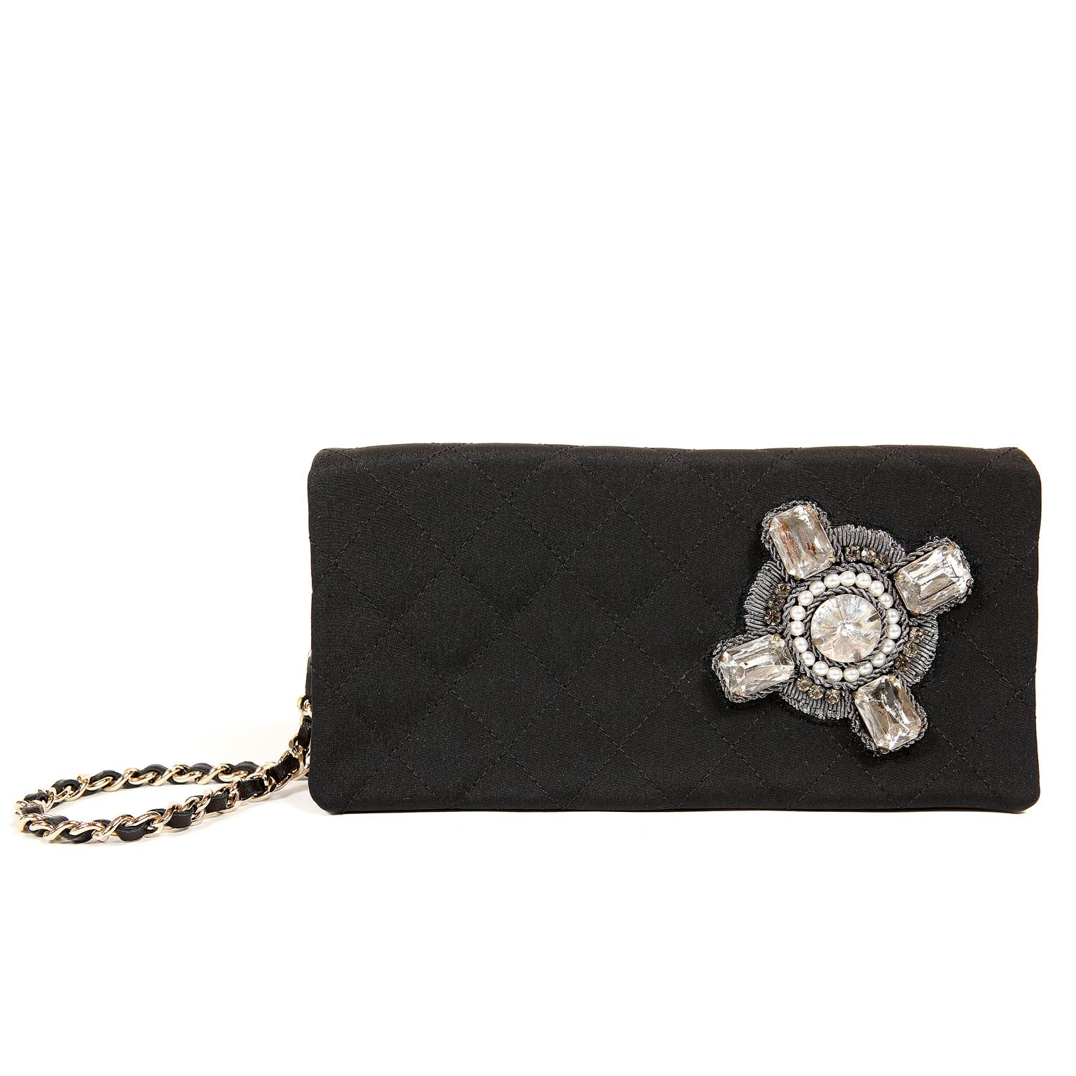 Chanel Black Fabric Crystal Embellished Evening Bag 5