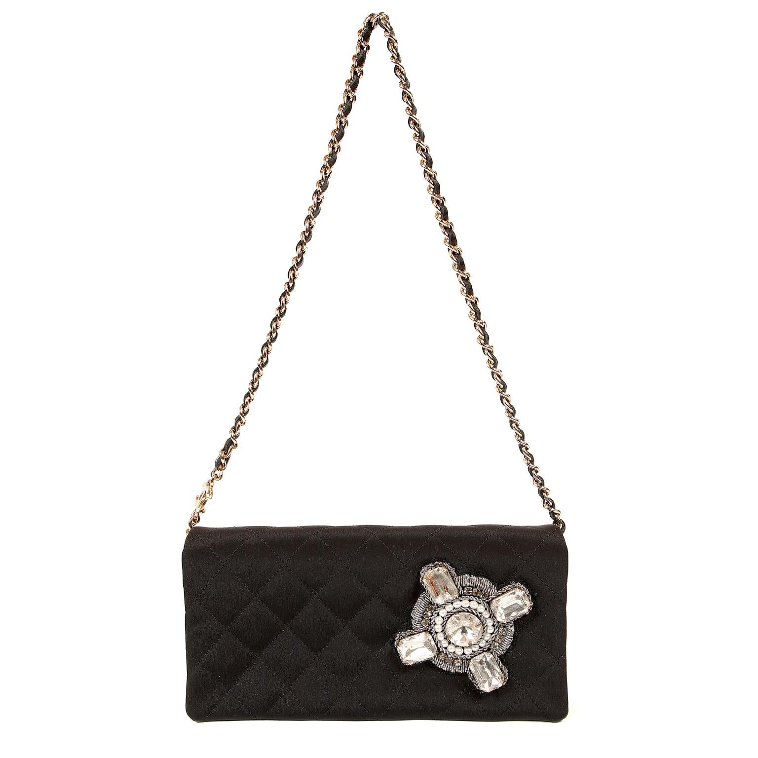 Chanel Black Fabric Crystal Embellished Evening Bag 7
