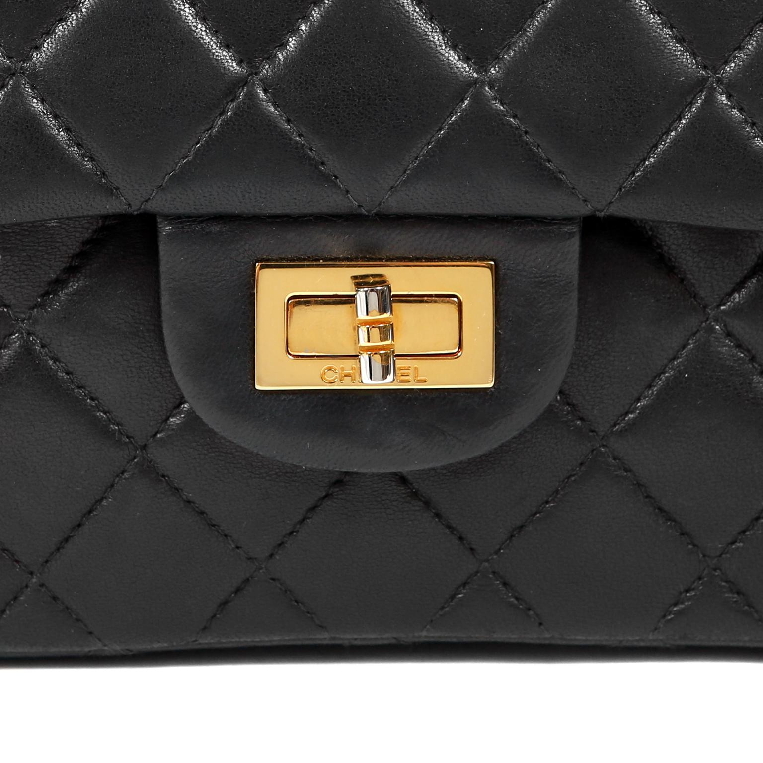 Women's Chanel Black Lambskin 2.55 Reissue Medium Flap Bag with Gold Hardware