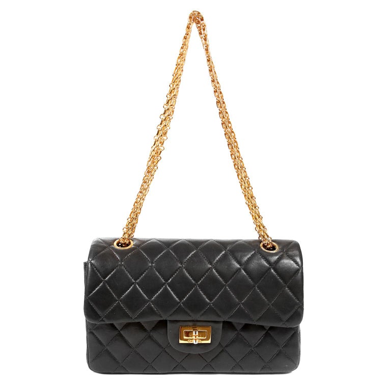 Chanel Black Lambskin 2.55 Reissue Medium Flap Bag with Gold Hardware ...