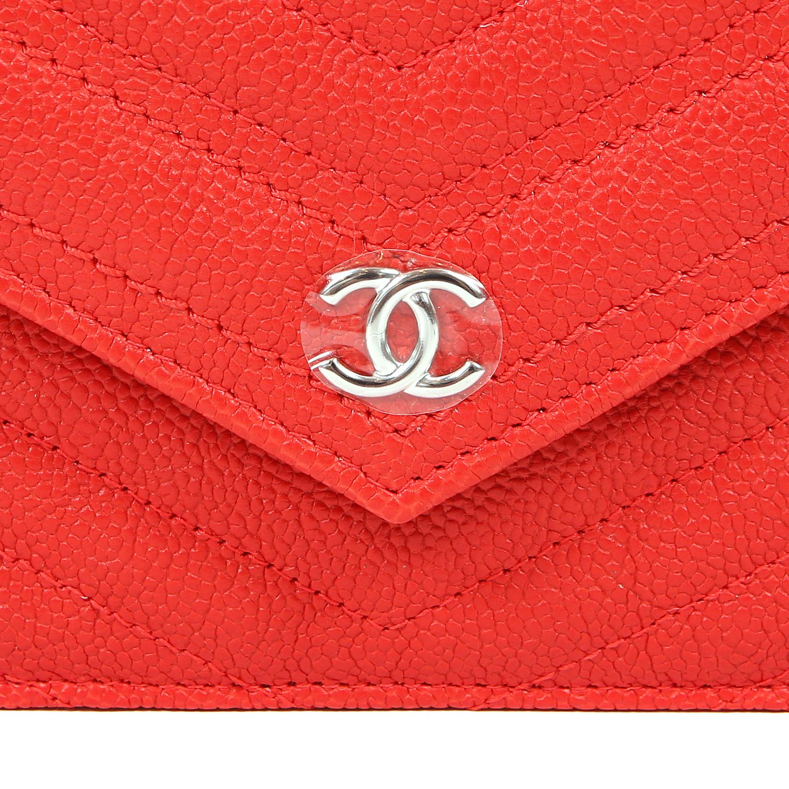 Women's Chanel Red Caviar WOC Wallet on a Chain