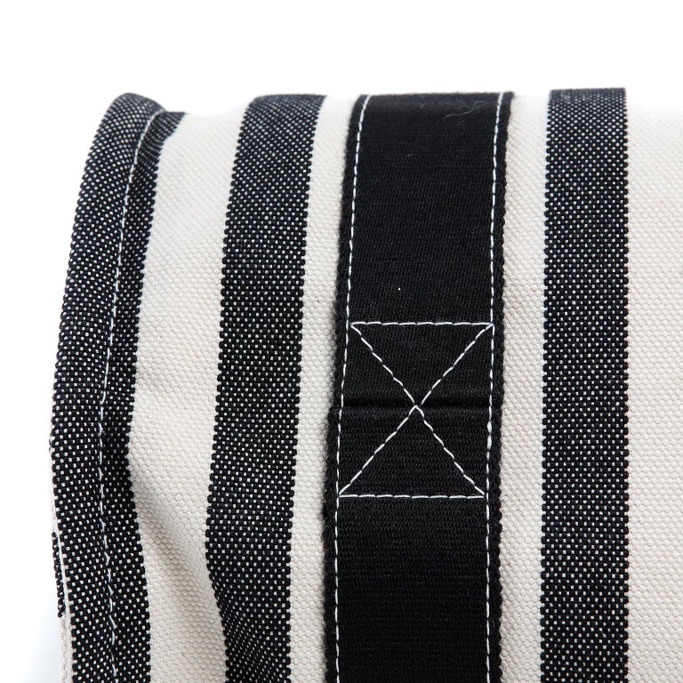 Hermes Black and White Striped Canvas Tote with pochette For Sale 3