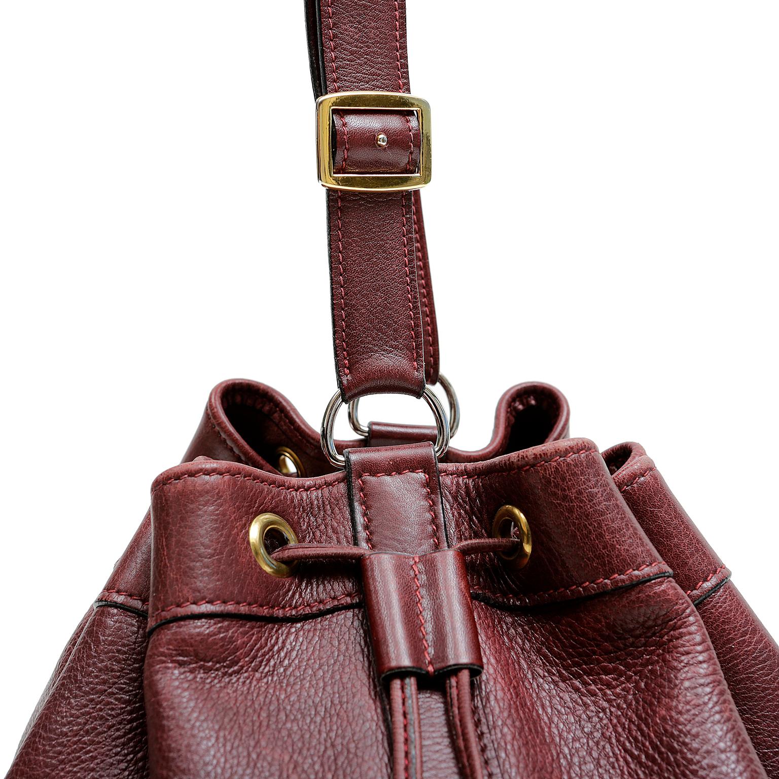 Women's Hermes Bordeaux Leather Vintage Market Bucket Bag