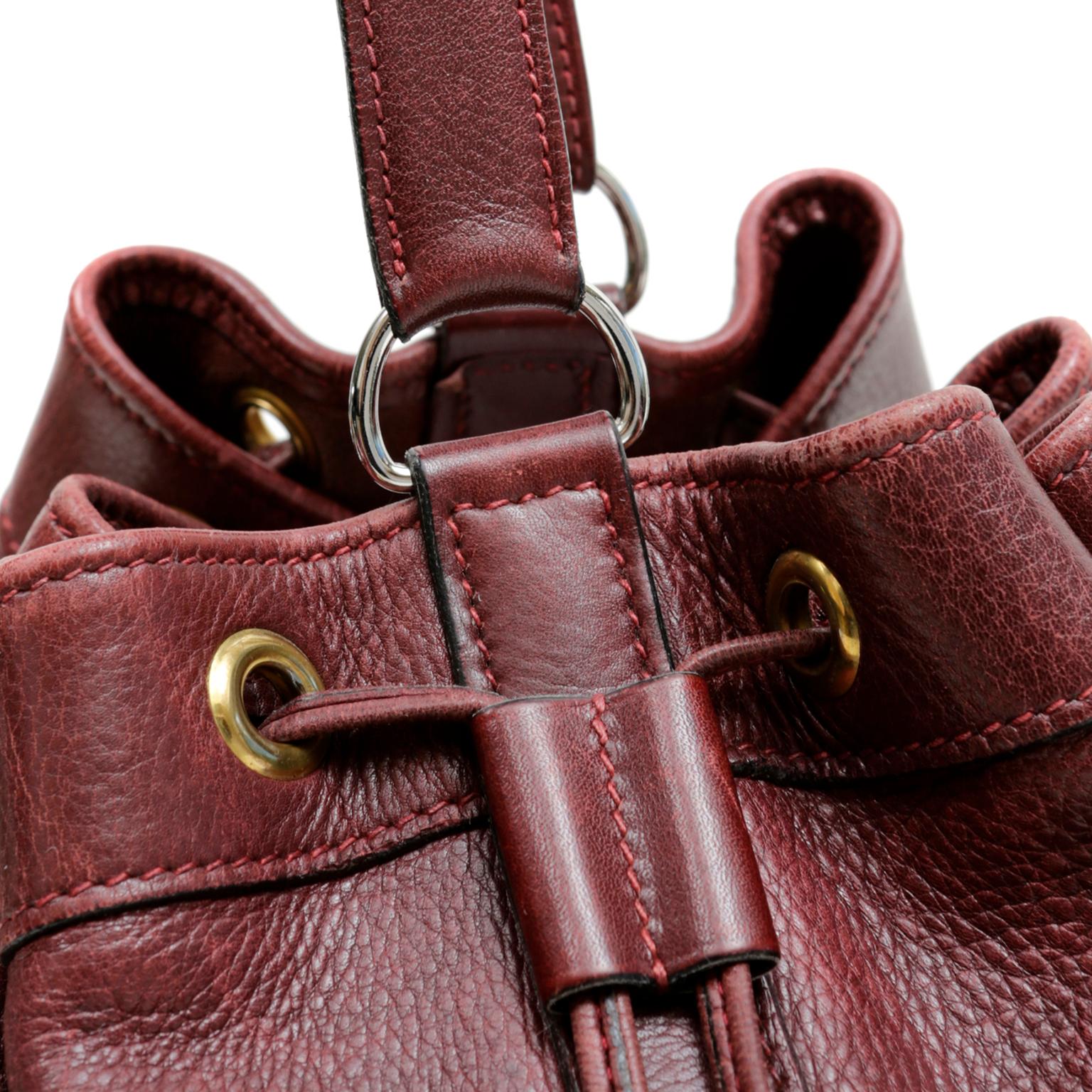 Hermes Bordeaux Leather Vintage Market Bucket Bag 1