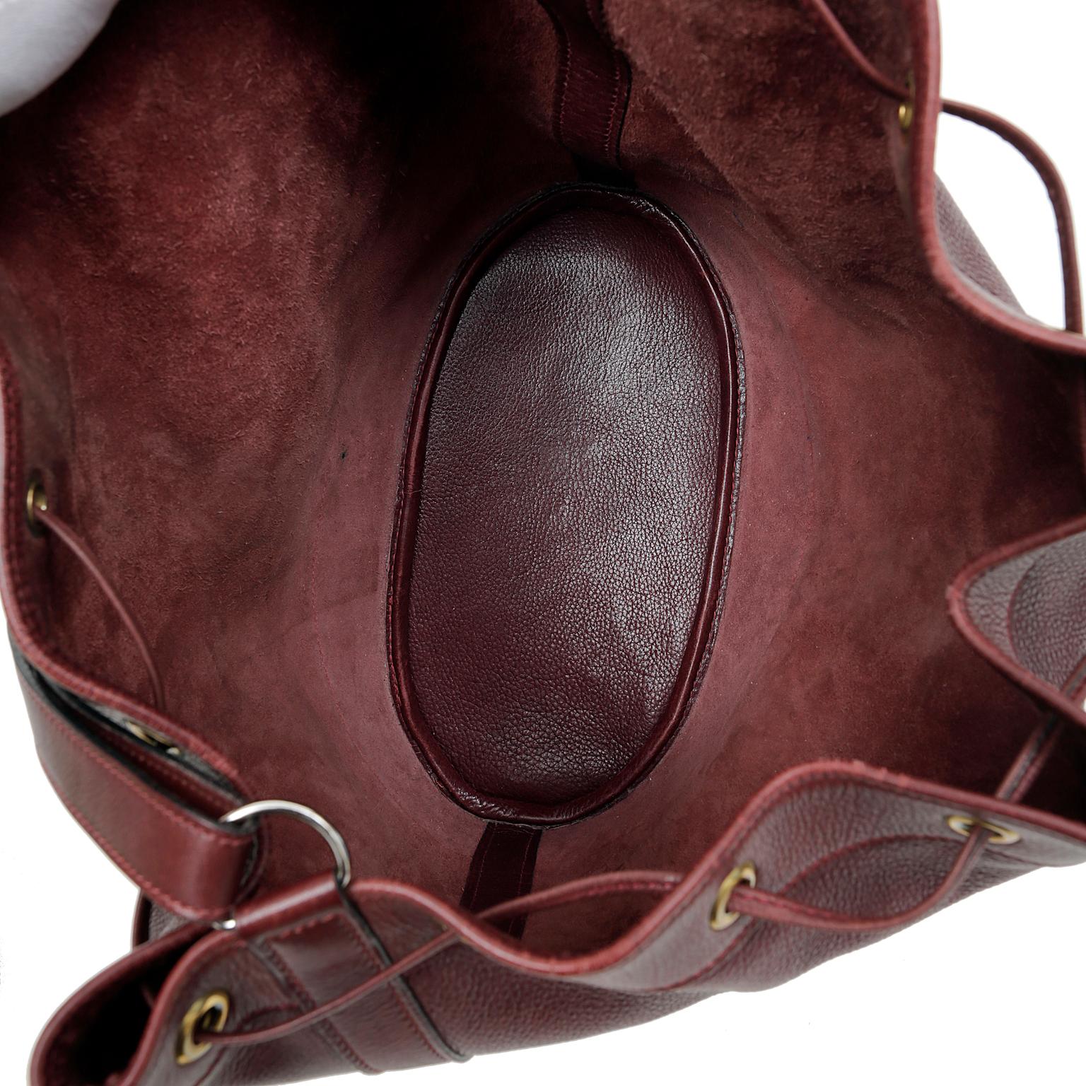 Hermes Bordeaux Leather Vintage Market Bucket Bag 4