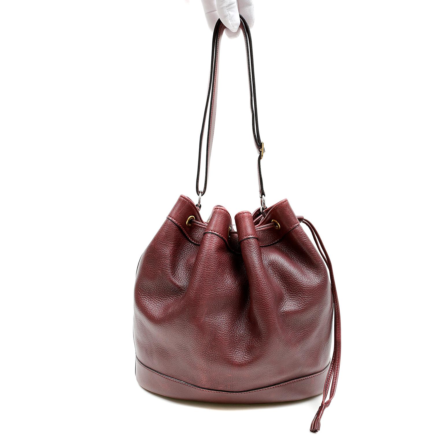 Hermes Bordeaux Leather Vintage Market Bucket Bag 6