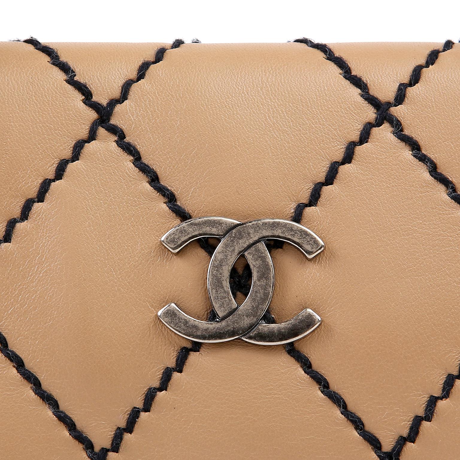 Chanel Beige Leather Tote with Black Top Stitching 5