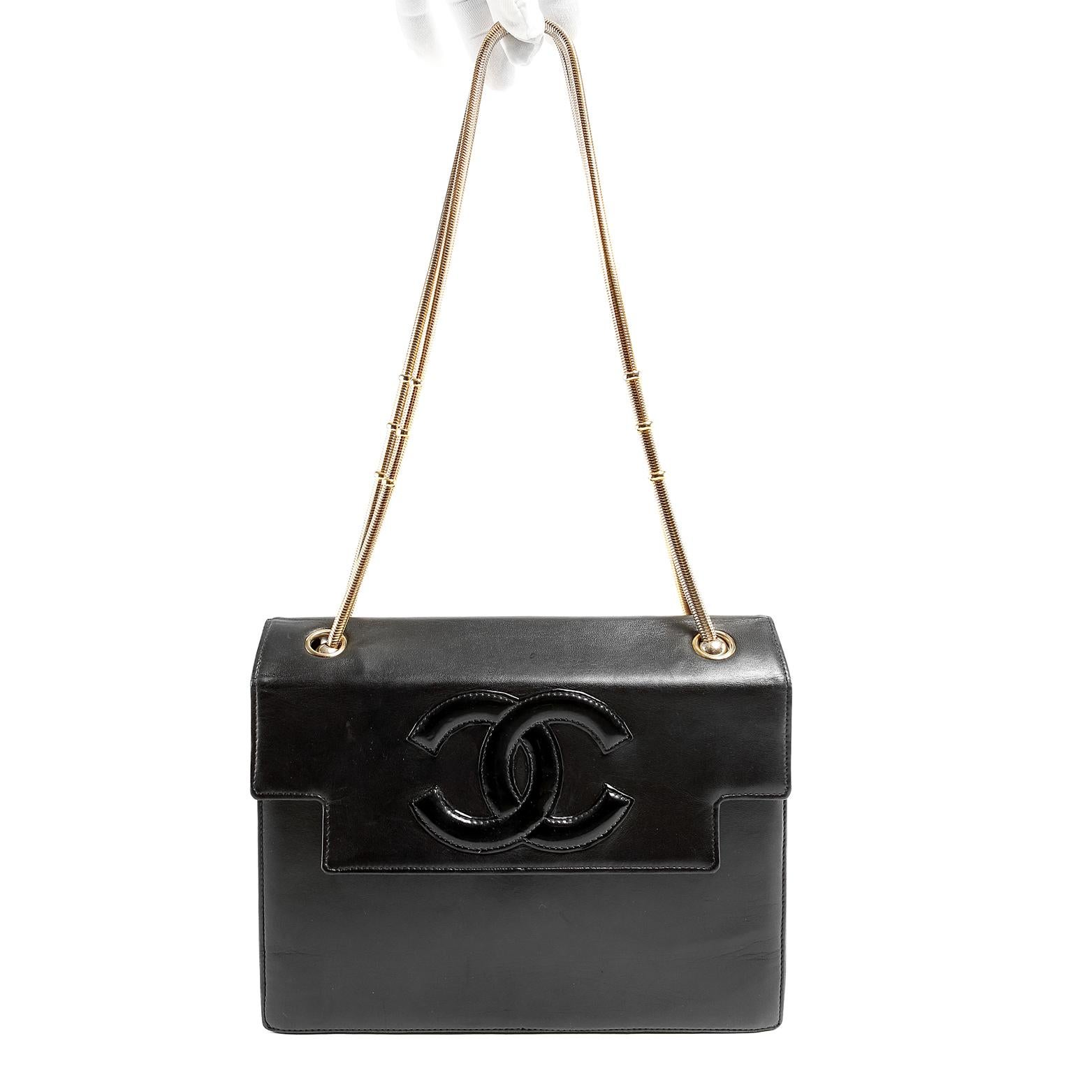 Chanel Vintage Black Leather Snake Chain Bag 6