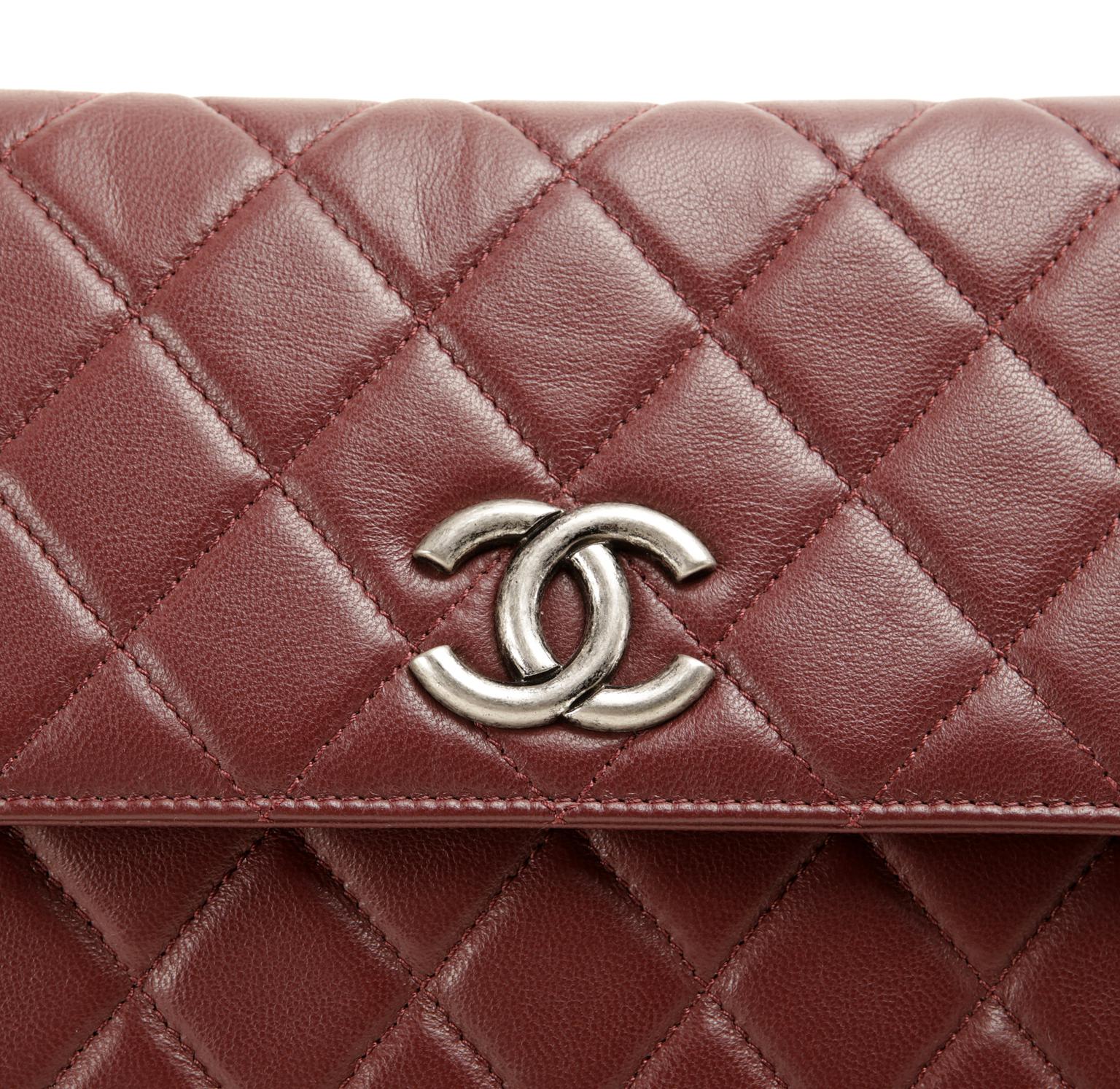 Chanel Bordeaux Leather XL Clutch In Excellent Condition In Palm Beach, FL