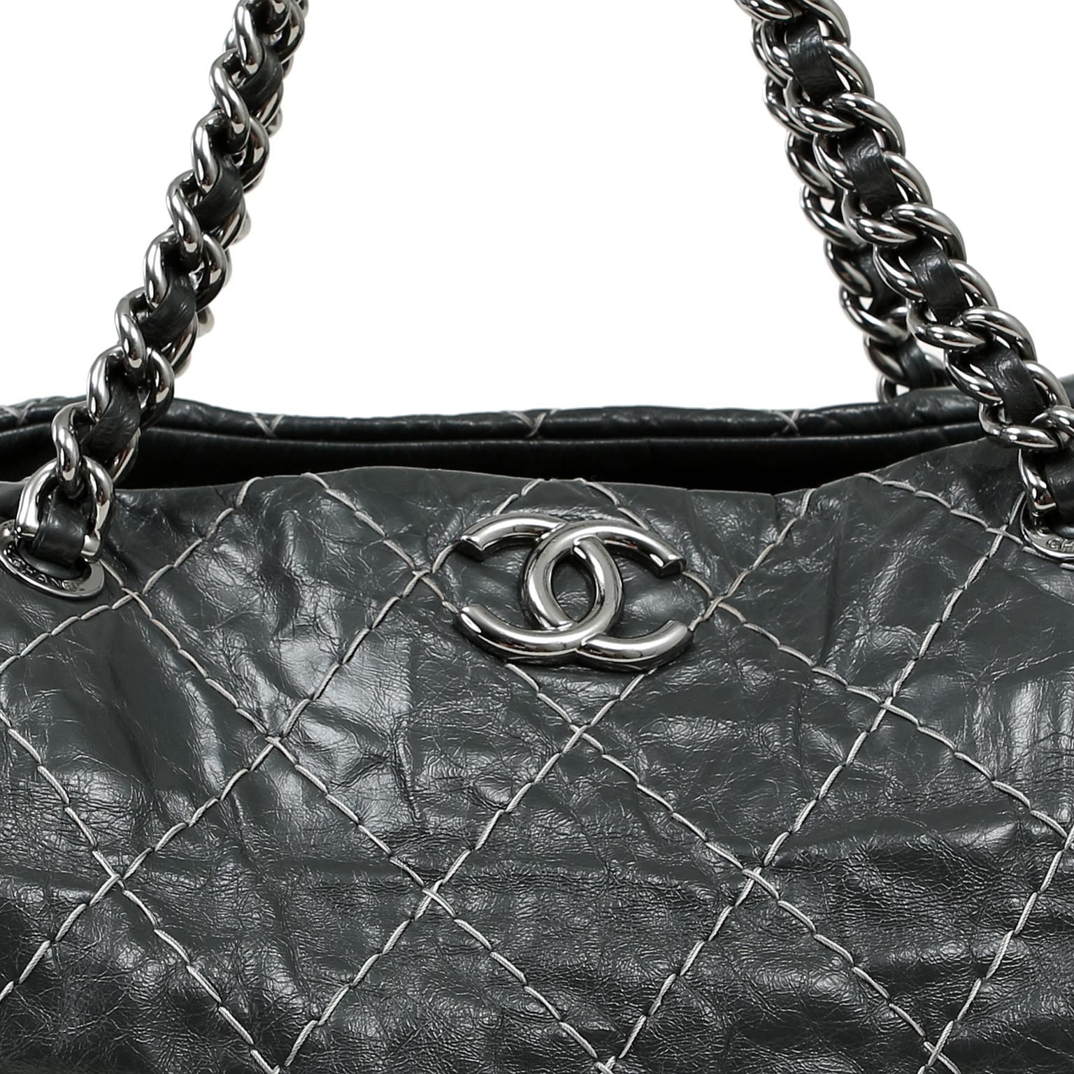 Chanel Charcoal Grey Distressed Leather XXL Tote 2