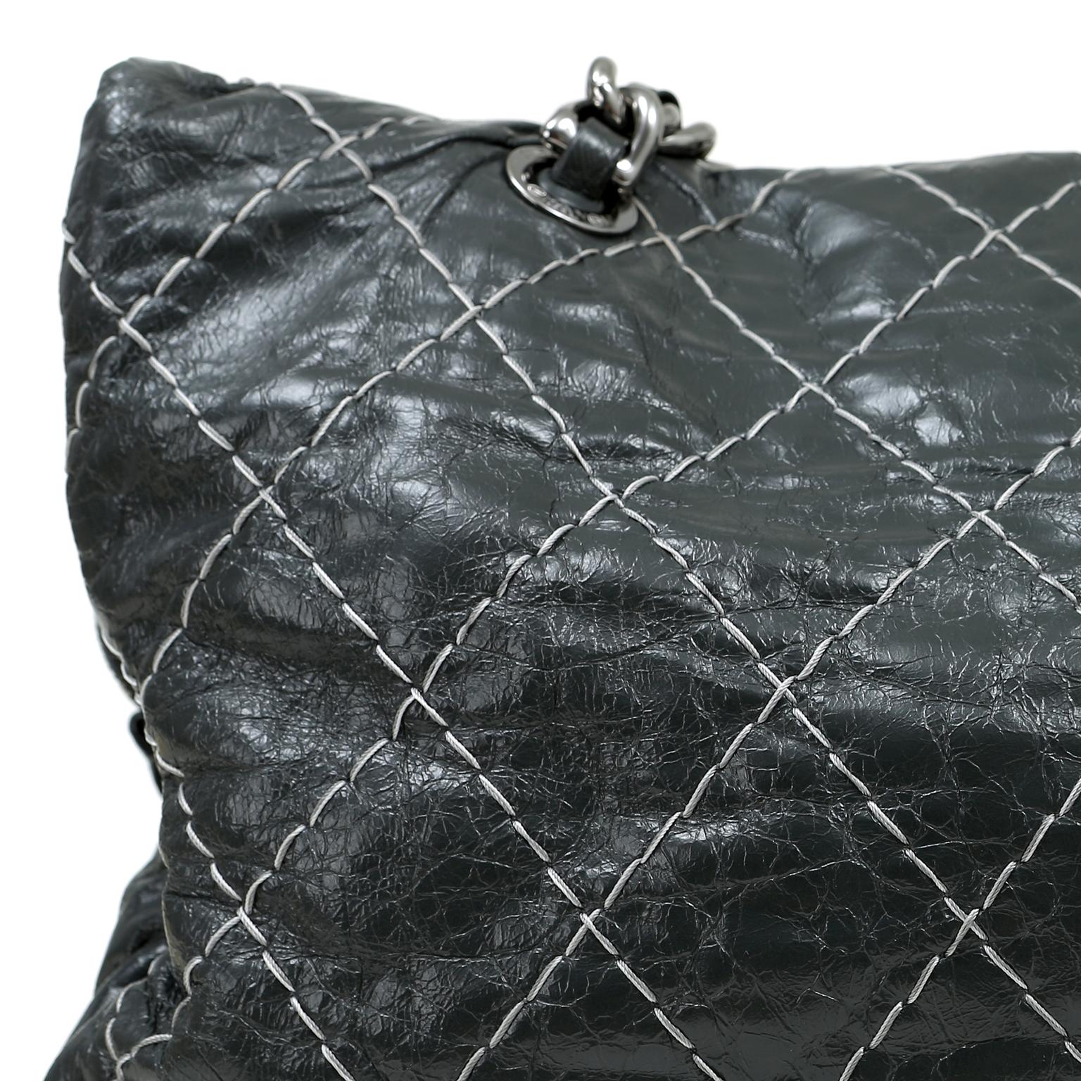 Chanel Charcoal Grey Distressed Leather XXL Tote 3