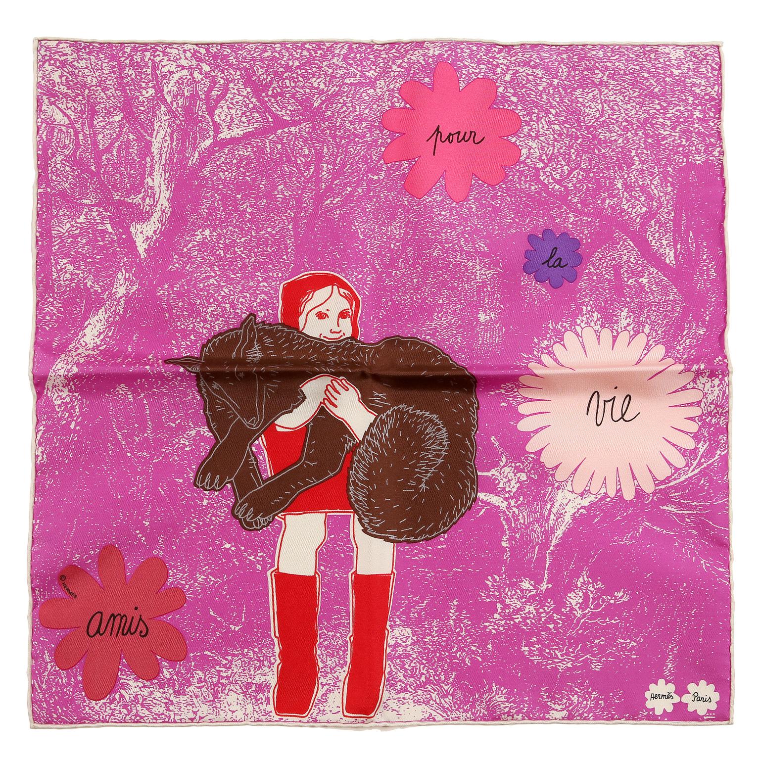  Hermes Fuchsia Amis Pour La Vie Pochette Scarf Unisexe 