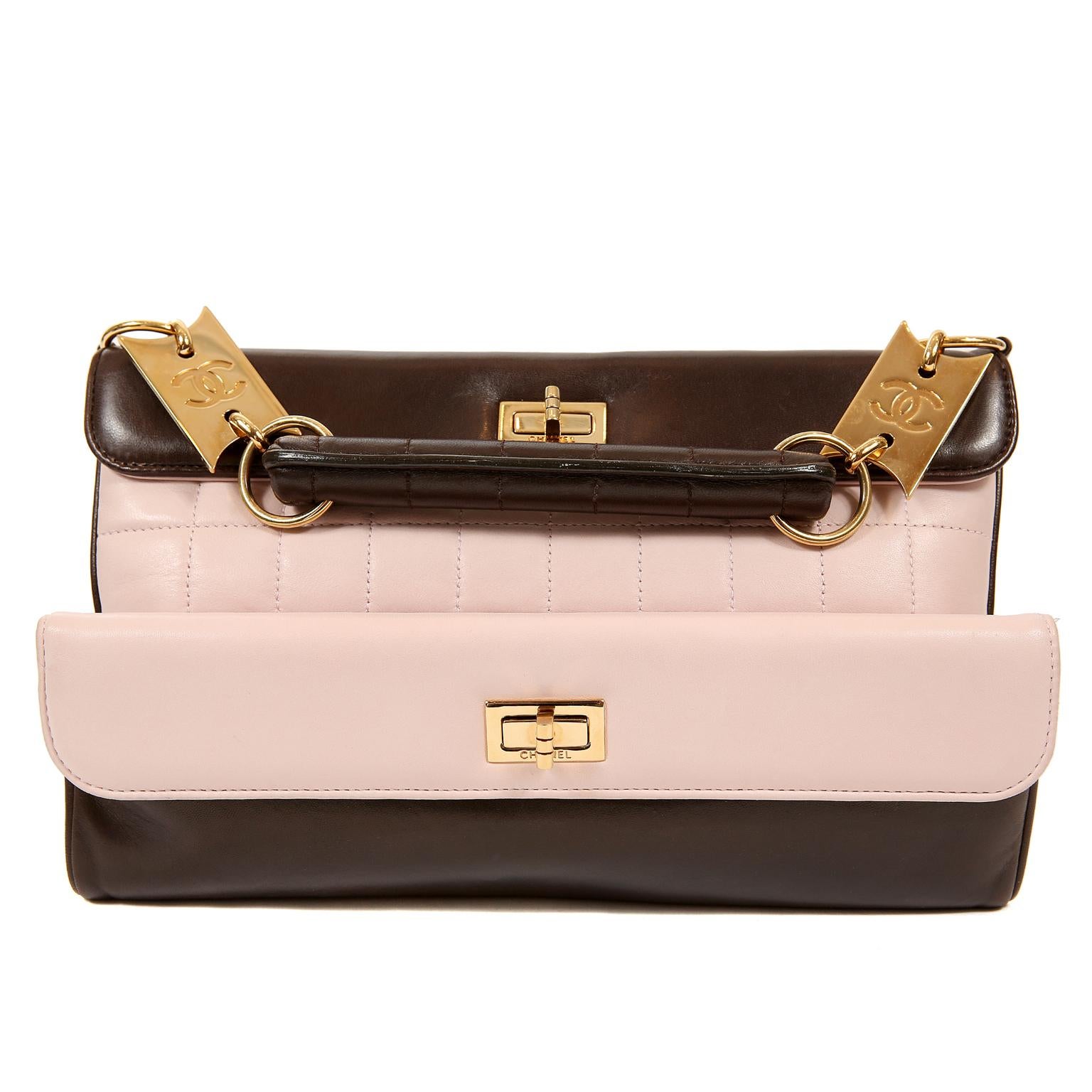 Chanel Pink and Brown Lambskin Clutch with Handle 8