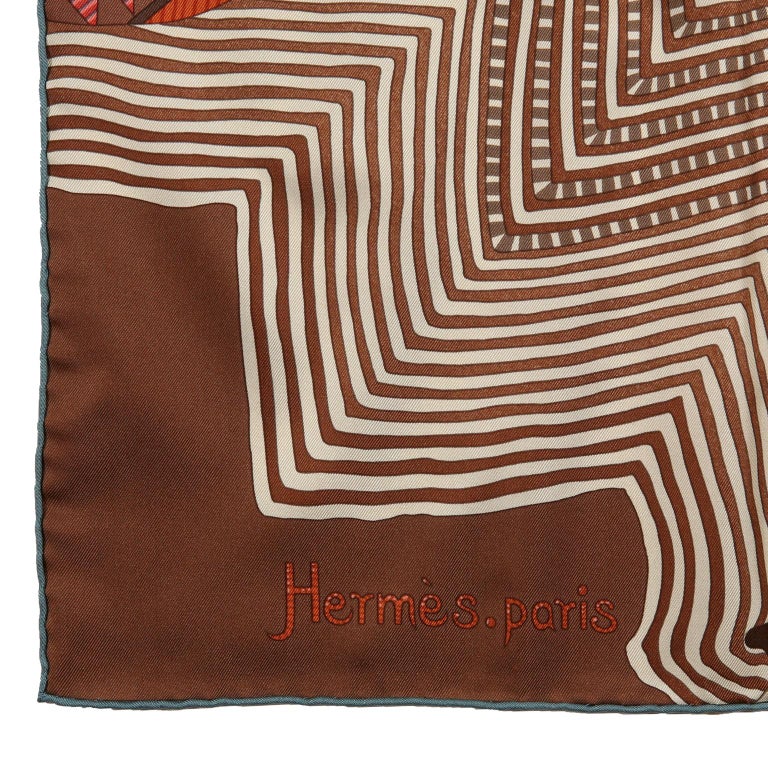 Women's or Men's Hermes Brown Turquoise Coupons Indiens 90 cm Scarf For Sale