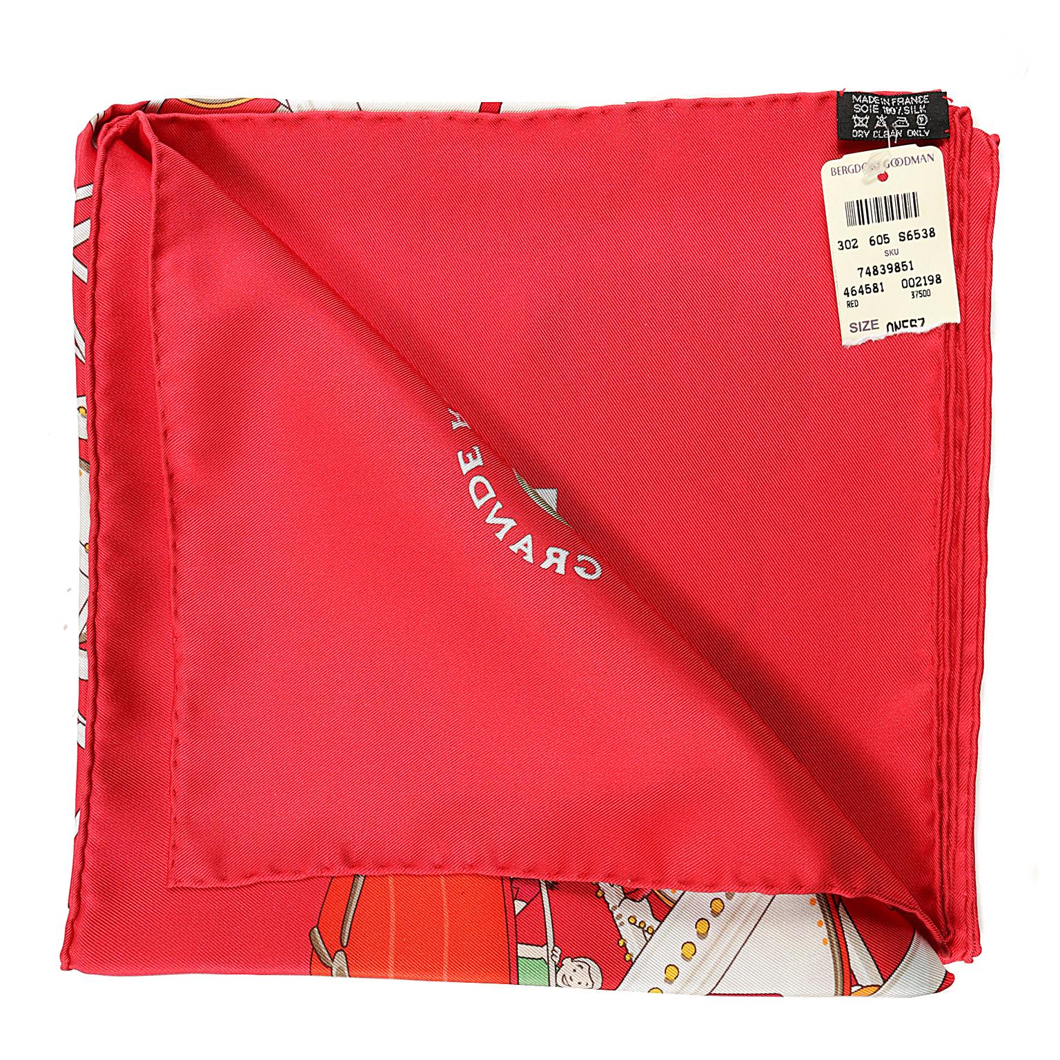 Women's Hermes Grande Roue 90 cm Silk Scarf- Red For Sale
