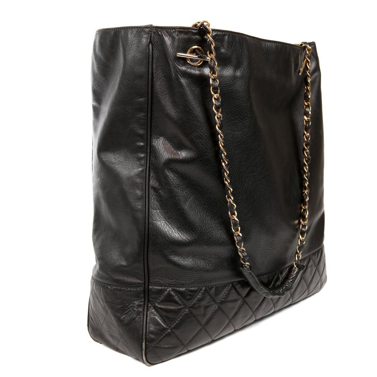 Chanel Black Leather Large Vintage Tote bag at 1stDibs