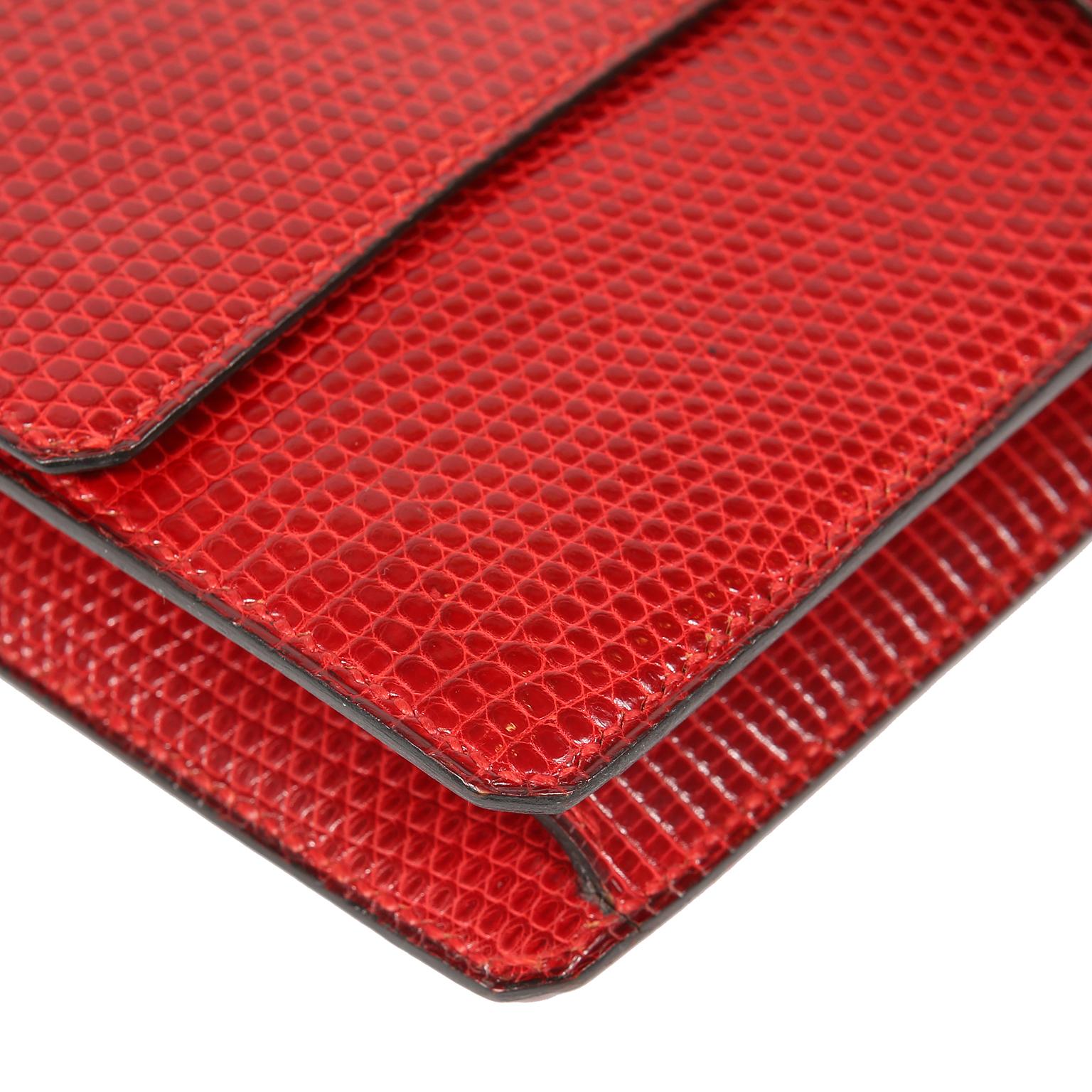 Women's Hermès Vintage Red Lizard Medor Clutch