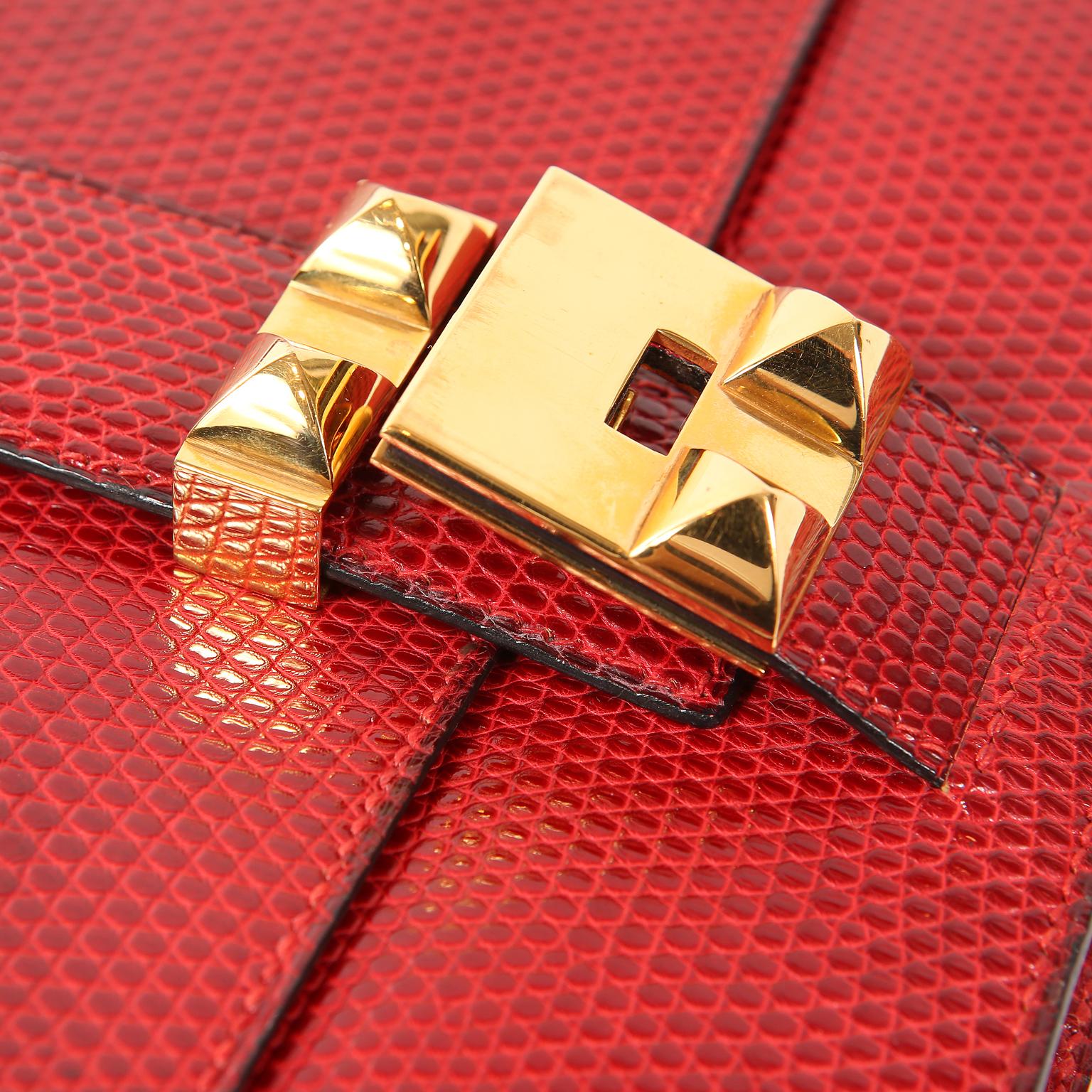 Hermès Vintage Red Lizard Medor Clutch 1