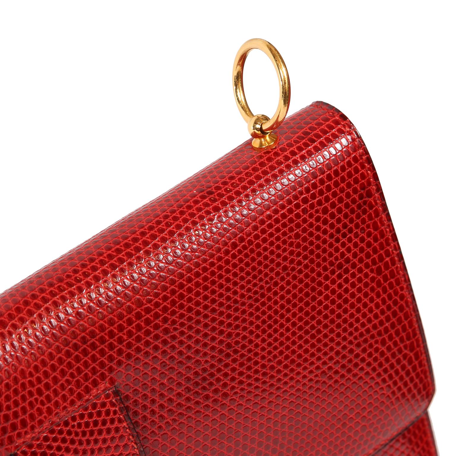 Hermès Vintage Red Lizard Medor Clutch 2