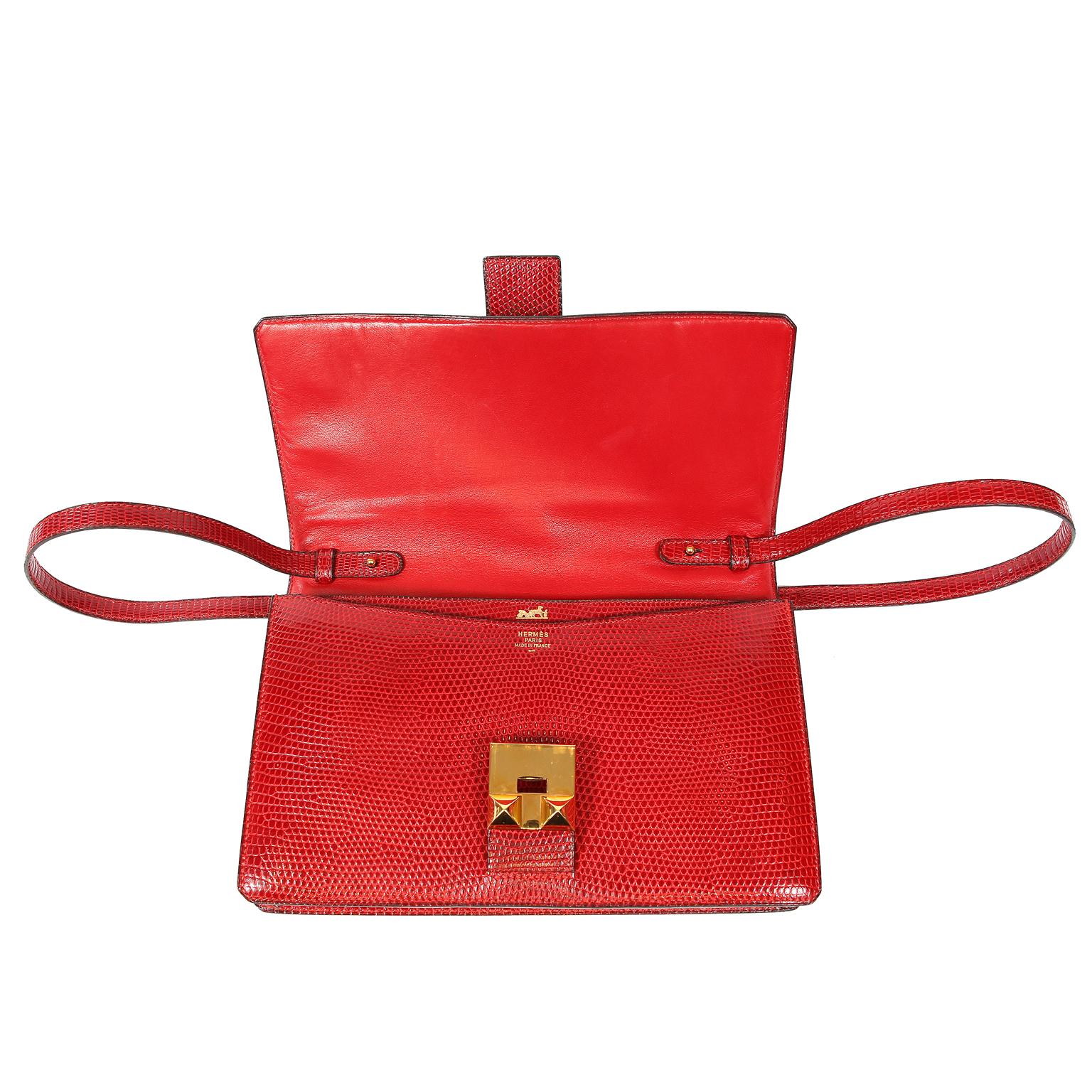 Hermès Vintage Red Lizard Medor Clutch 3