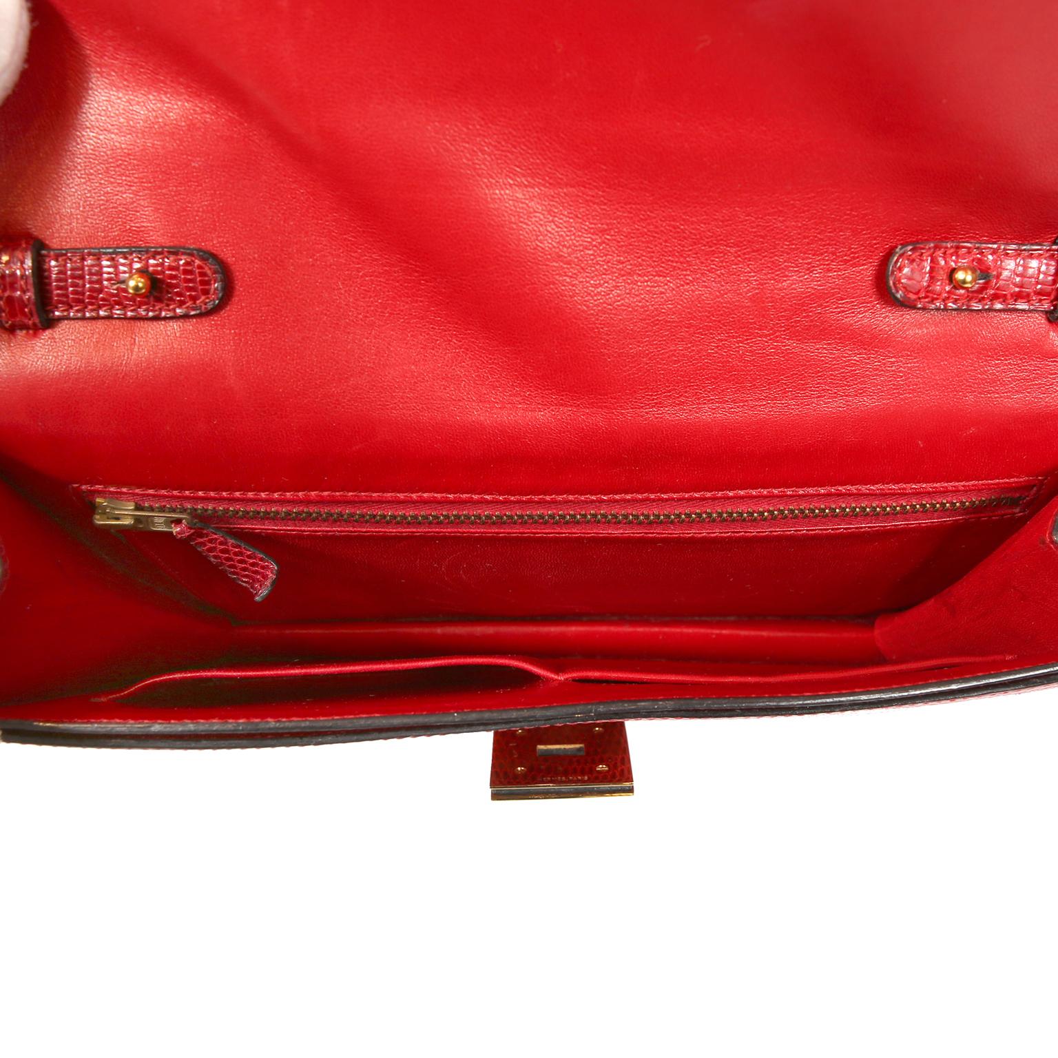 Hermès Vintage Red Lizard Medor Clutch 4