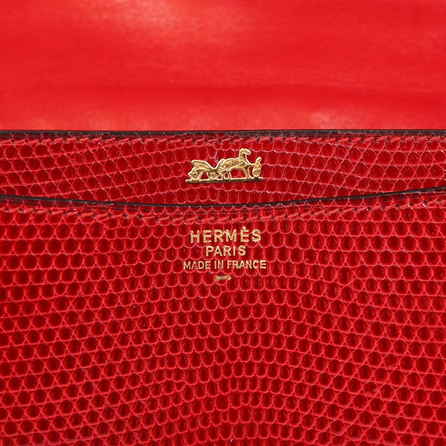 Hermès Vintage Red Lizard Medor Clutch 5