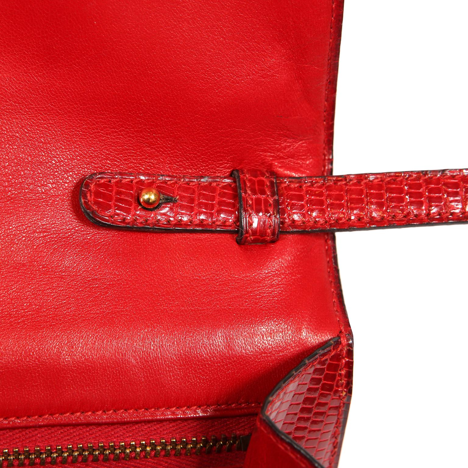 Hermès Vintage Red Lizard Medor Clutch 6
