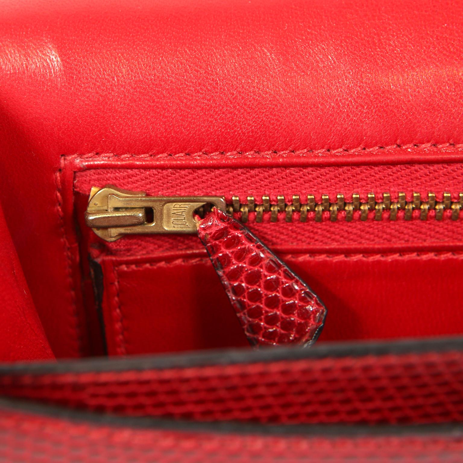Hermès Vintage Red Lizard Medor Clutch 7