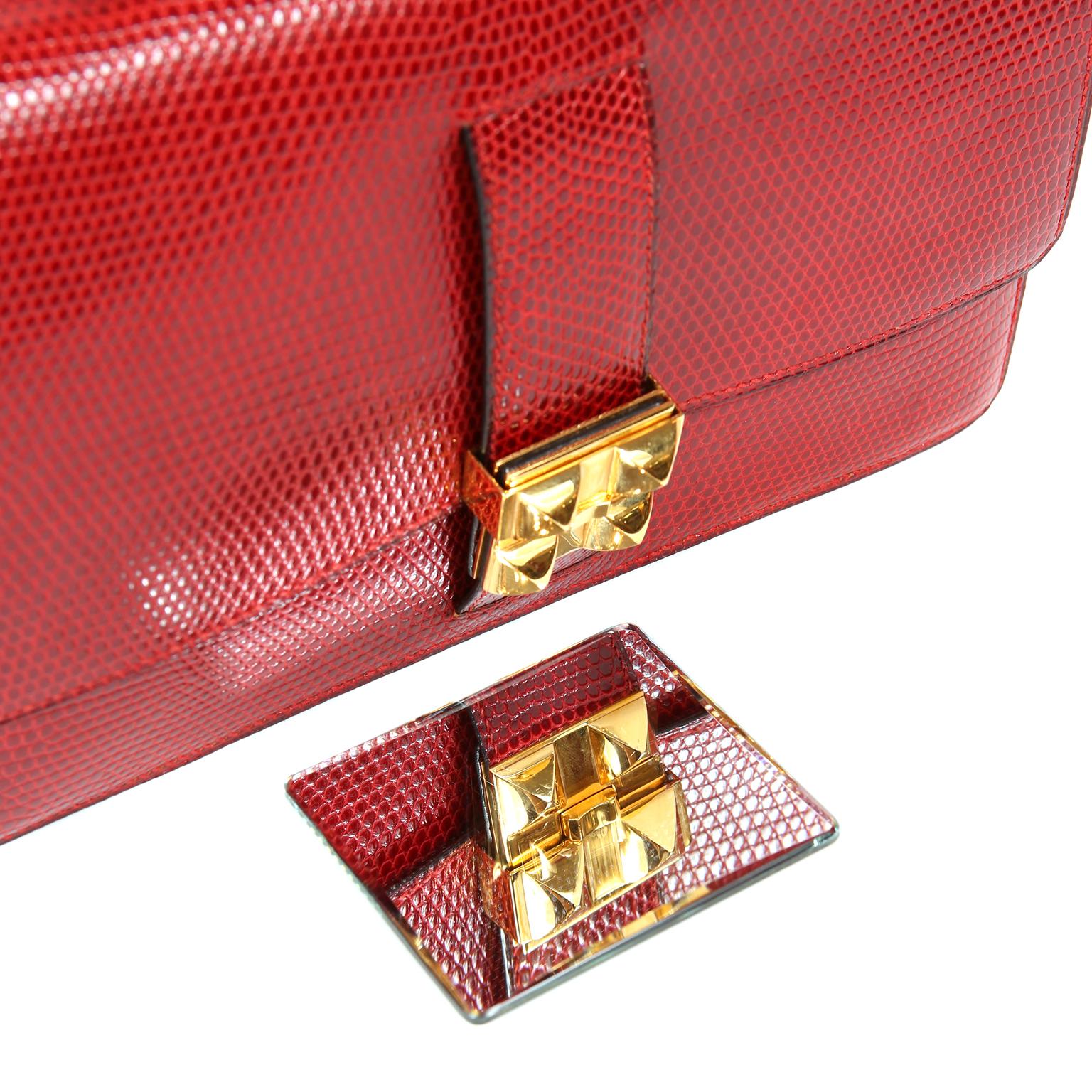 Hermès Vintage Red Lizard Medor Clutch 8