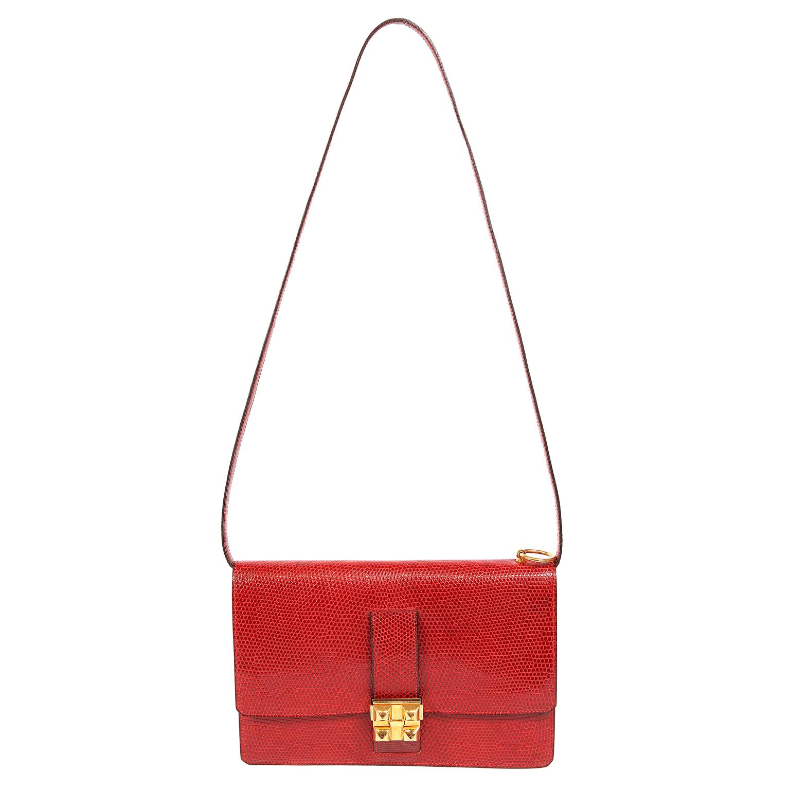 Hermès Vintage Red Lizard Medor Clutch 9