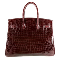 Hermès Bordeaux Porosus Crocodile 35 cm Birkin Bag