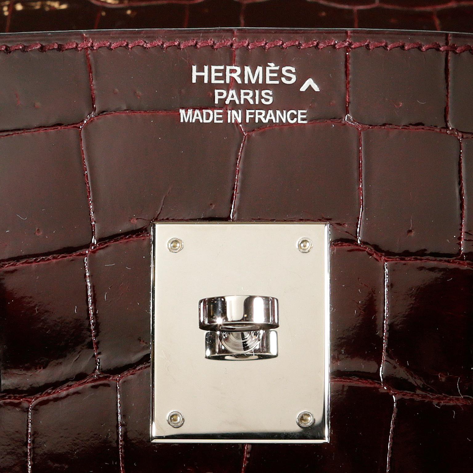 Women's Hermès Bordeaux Porosus Crocodile 35 cm Birkin Bag