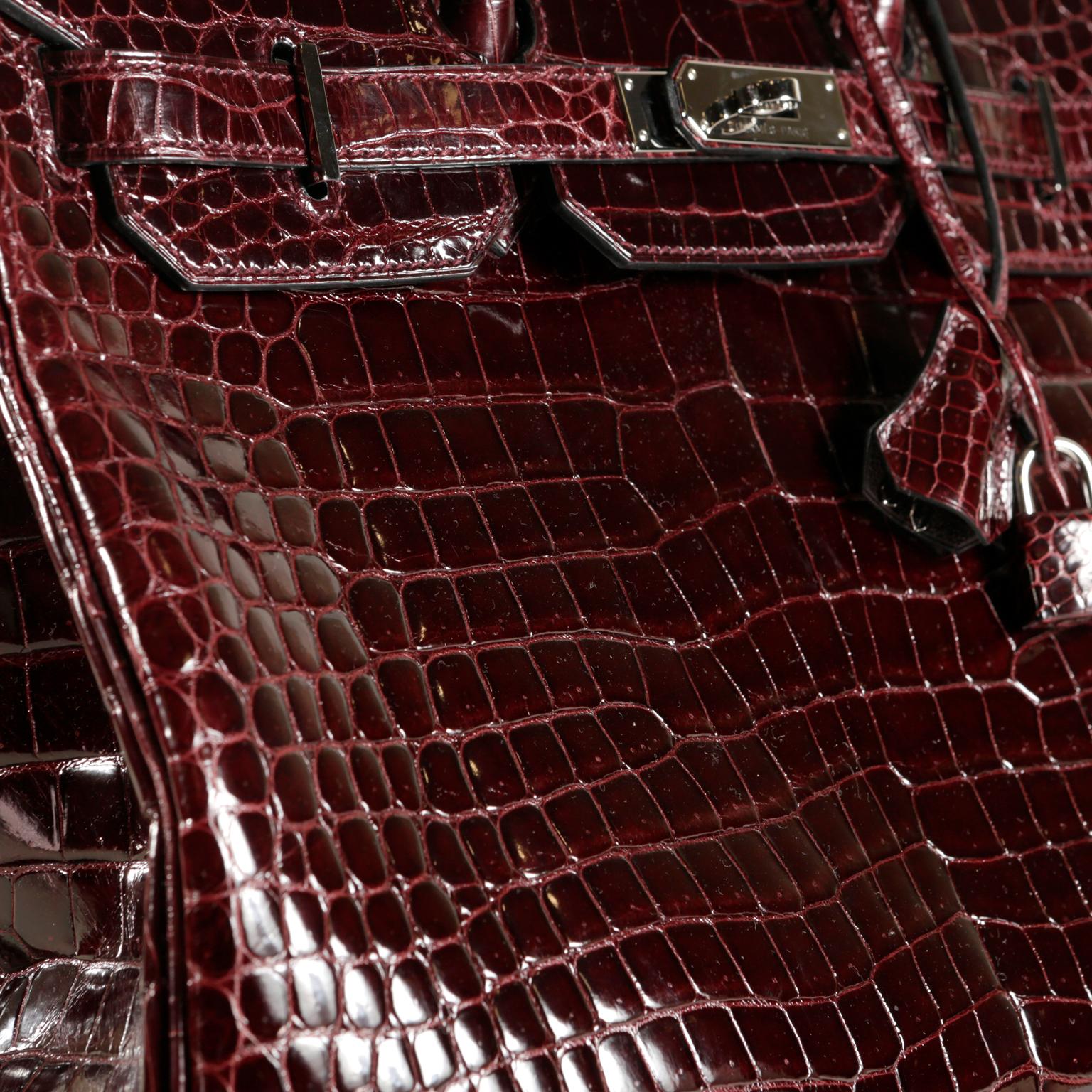 Hermès Bordeaux Porosus Crocodile 35 cm Birkin Bag 2