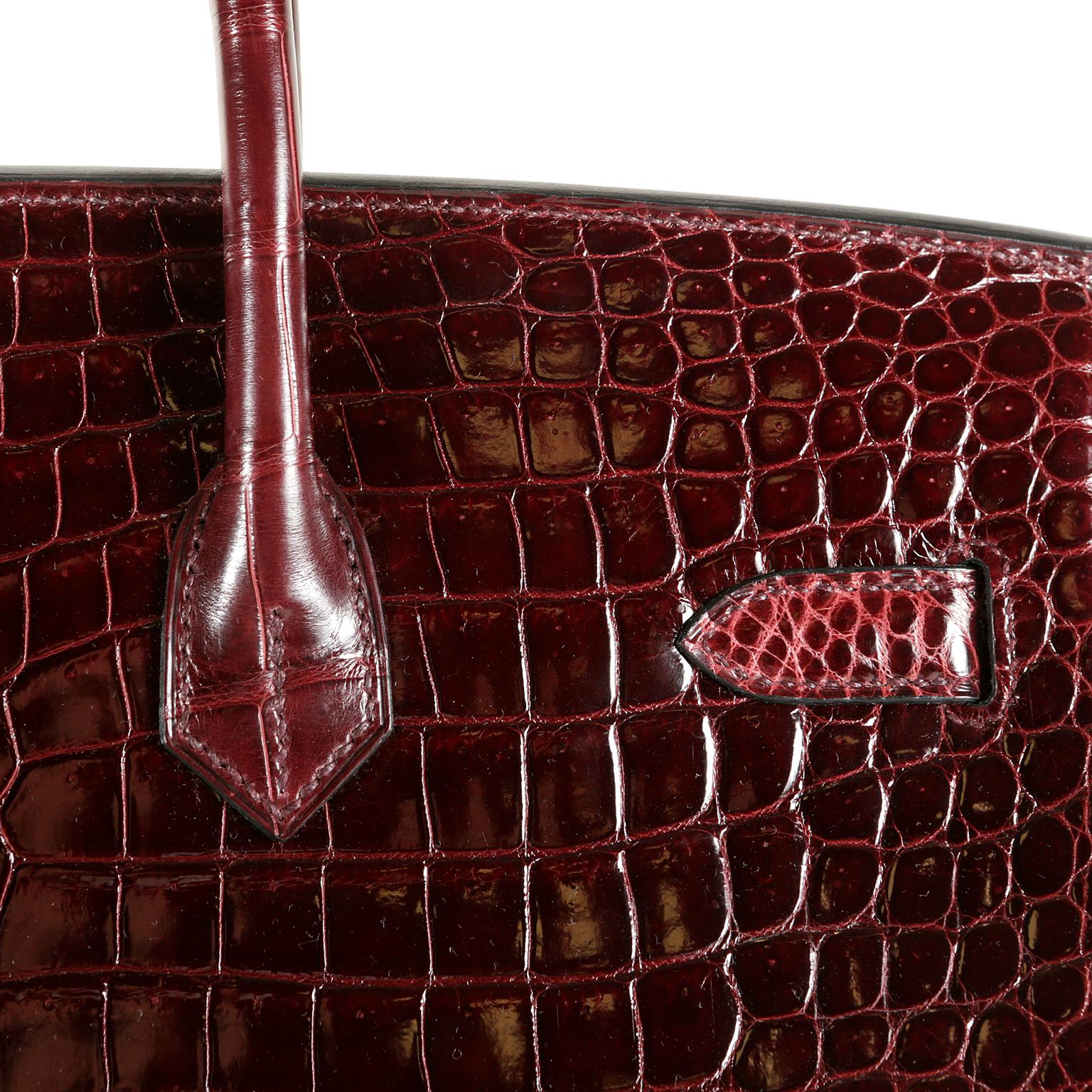 Hermès Bordeaux Porosus Crocodile 35 cm Birkin Bag 8