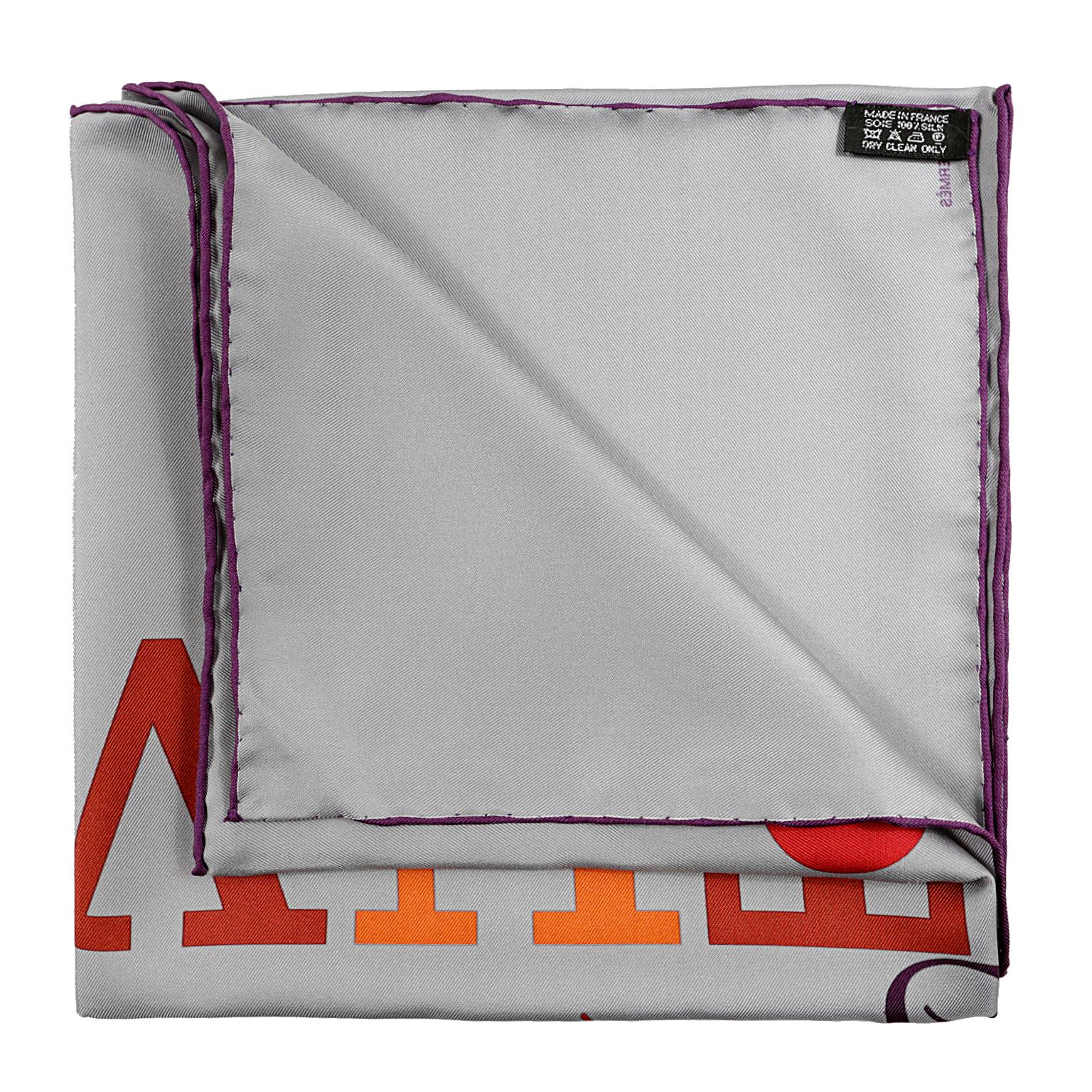 Women's or Men's Hermès Grey Litterature Alphabet 90 cm Silk Scarf