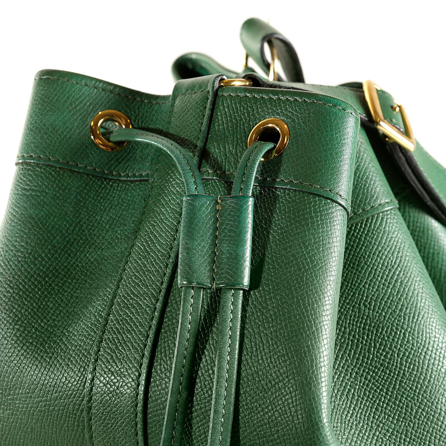 Hermès Bengal Green Epsom Leather Drawstring Market Bag  2