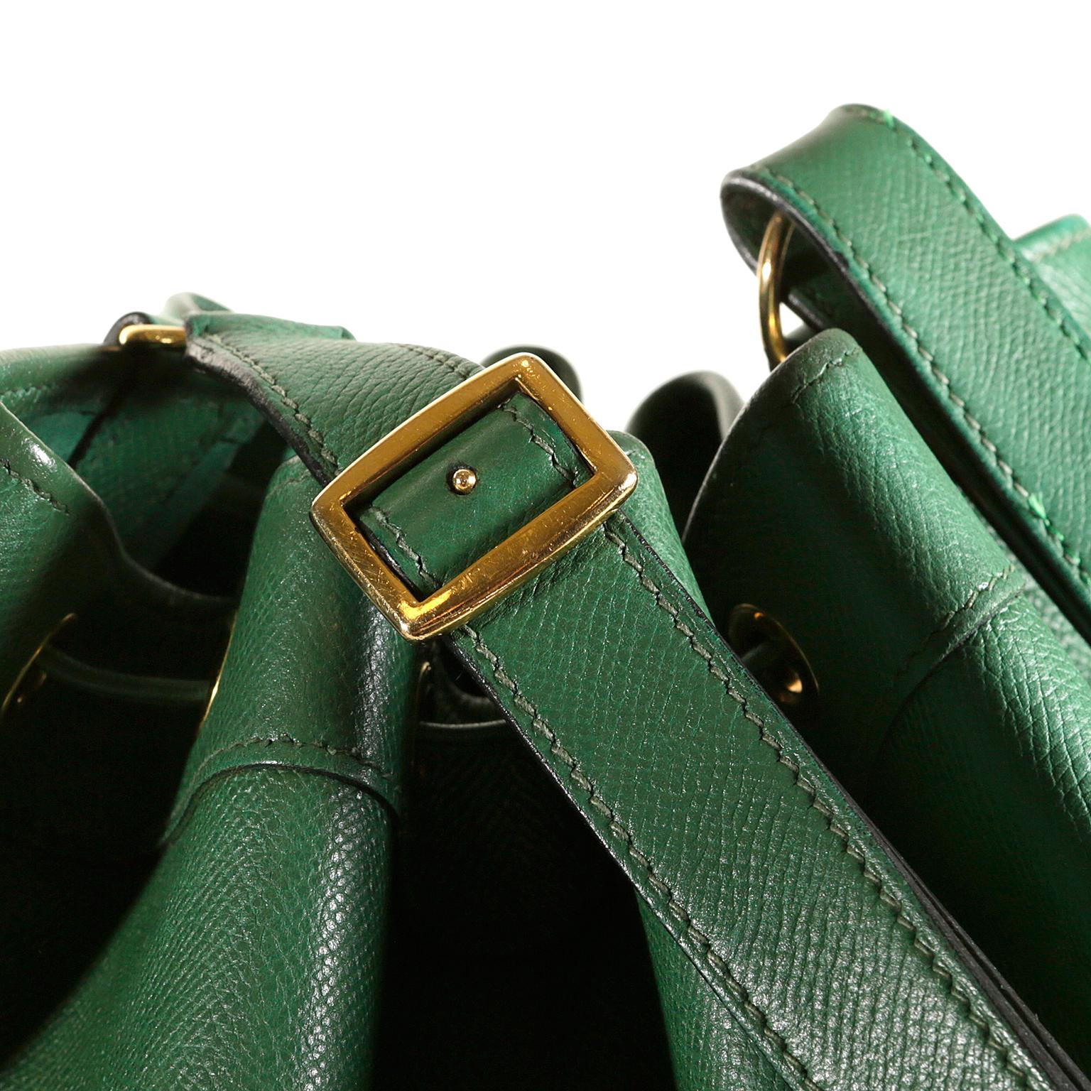 Hermès Bengal Green Epsom Leather Drawstring Market Bag  3