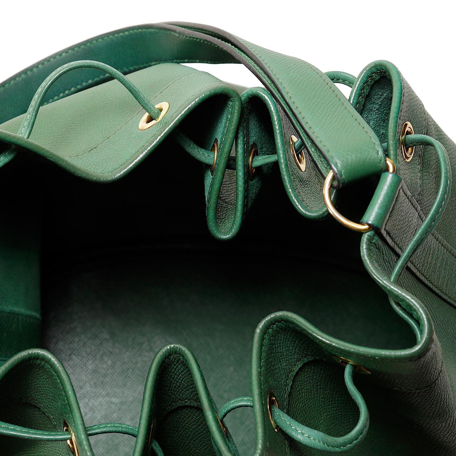 Hermès Bengal Green Epsom Leather Drawstring Market Bag  6