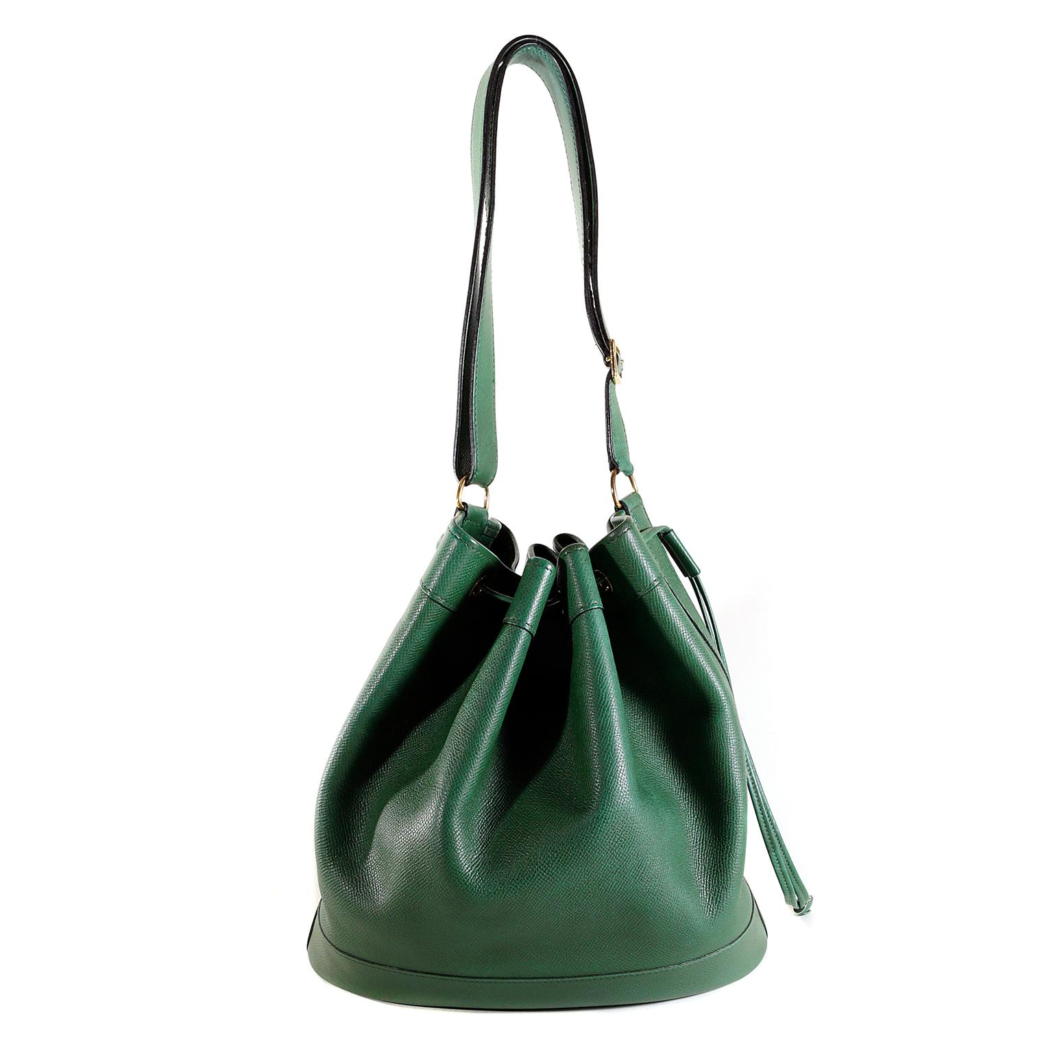 Hermès Bengal Green Epsom Leather Drawstring Market Bag  8