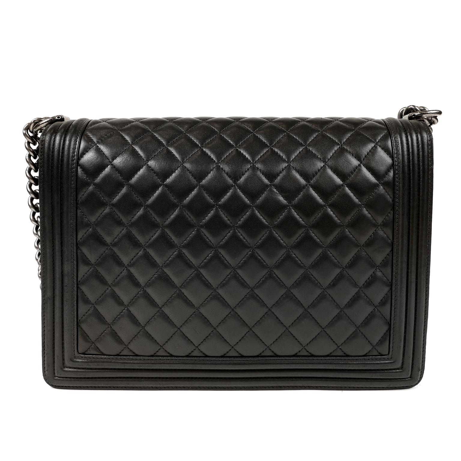 Women's Chanel Black Lambskin Large Boy Bag